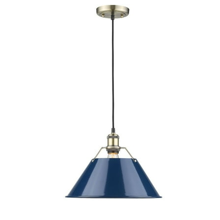 Yep by Golden Lighting Orwell 1-light 14in Pendant in Aged Brass and Navy Blue shade