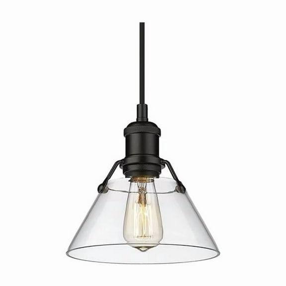 Yep by Golden Lighting Orwell 1-light 8in Pendant in Matte Black and Clear Glass