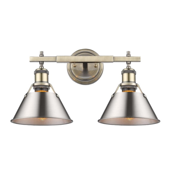 Yep by Golden Lighting Orwell 2-light Vanity in Aged Brass and Pewter shade