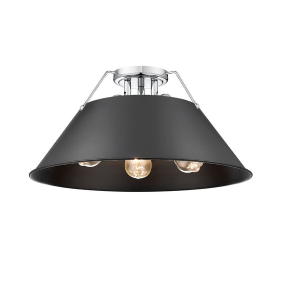3306-3FM CH-BLK-Golden Lighting-Orwell - 3 Light Flush Mount-9.25 Inches Tall and 18.75 Inches Wide-Chrome Finish-Matte Black Shade Color