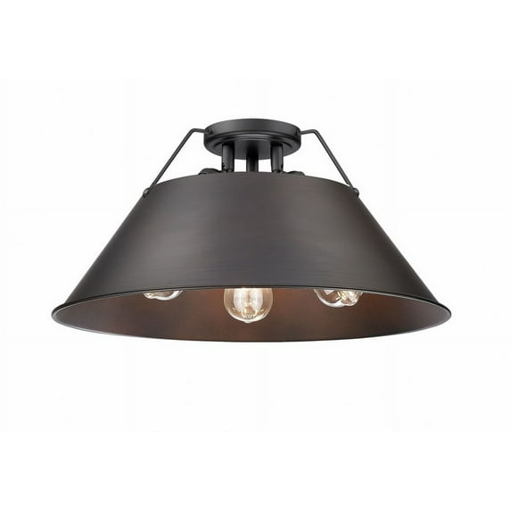 3306-3FM BLK-RBZ-Golden Lighting-Orwell - 3 Light Flush Mount-9.25 Inches Tall and 18.75 Inches Wide-Matte Black Finish-Rubbed Bronze Shade Color