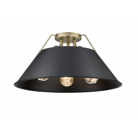 3306-3FM AB-BLK-Golden Lighting-Orwell - 3 Light Flush Mount-9.25 Inches Tall and 18.75 Inches Wide-Aged Brass Finish-Matte Black Shade Color