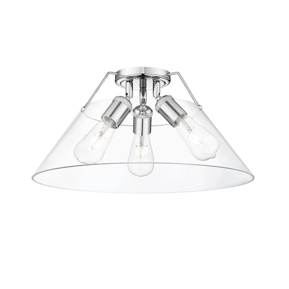 3306-3FM CH-CLR-Golden Lighting-Orwell - 3 Light Flush Mount-9.25 Inches Tall and 18.75 Inches Wide-Chrome Finish-Clear Shade Color