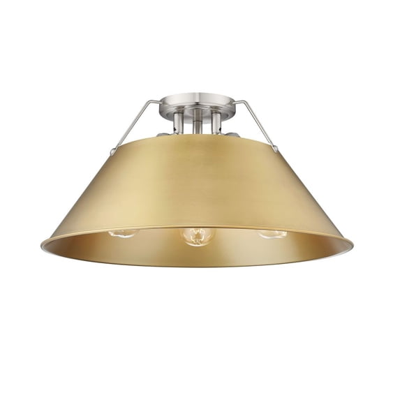3306-3FM PW-BCB-Golden Lighting-Orwell - 3 Light Flush Mount-9.25 Inches Tall and 18.75 Inches Wide-Pewter Finish-Brushed Champagne Bronze Shade Color