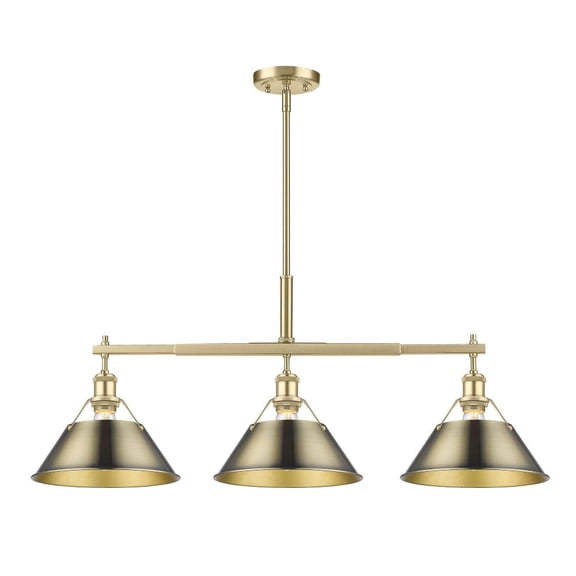 3306-LP BCB-AB-Golden Lighting-Orwell - 3 Light Linear Pendant-14.5 Inches Tall and 35.75 Inches Wide-Brushed Champagne Bronze Finish-Aged Brass Shade