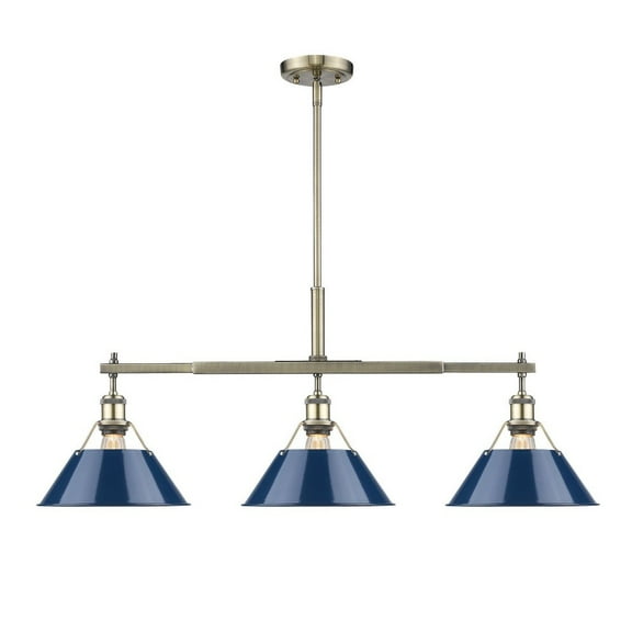 Yep by Golden Lighting Orwell 3-light Island Light in Aged Brass and Navy Blue shade