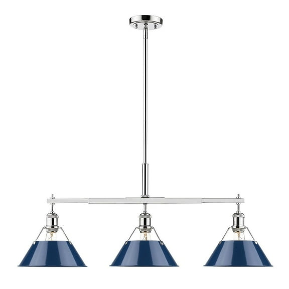 Yep by Golden Lighting Orwell 3-light Island Light in Chrome and Navy Blue shade