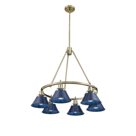 3306-6 AB-NVY Golden Lighting Orwell - 6 Light Chandelier-20.38 Inches Tall and 29 Inches Wide-Aged Brass Finish-Matte Navy Shade Color
