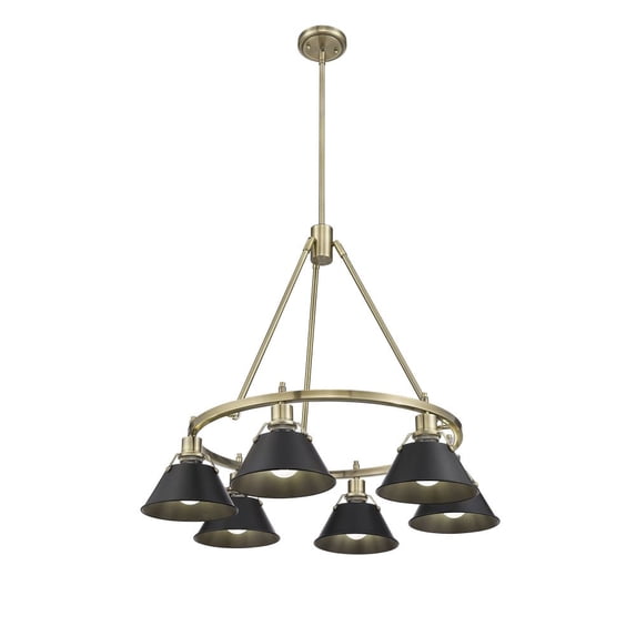 3306-6 AB-BLK Golden Lighting Orwell - 6 Light Chandelier-20.38 Inches Tall and 29 Inches Wide-Aged Brass Finish-Matte Black Shade Color