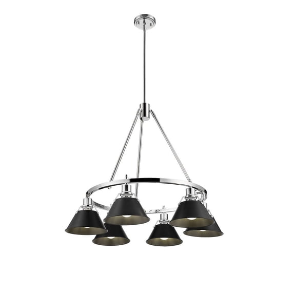 3306-6 CH-BLK Golden Lighting Orwell - 6 Light Chandelier-20.38 Inches Tall and 29 Inches Wide-Chrome Finish-Matte Black Shade Color