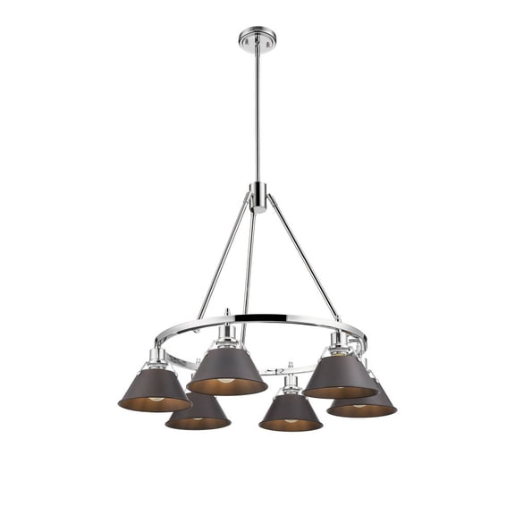 3306-6 CH-RBZ Golden Lighting Orwell - 6 Light Chandelier-20.38 Inches Tall and 29 Inches Wide-Chrome Finish-Rubbed Bronze Shade Color