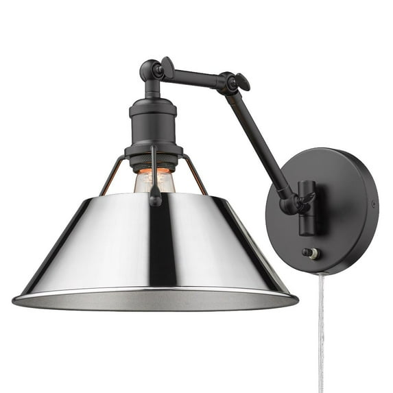 Yep by Golden Lighting Orwell 1-light Swing Arm Wall Lamp in Matte Black and Chrome shade