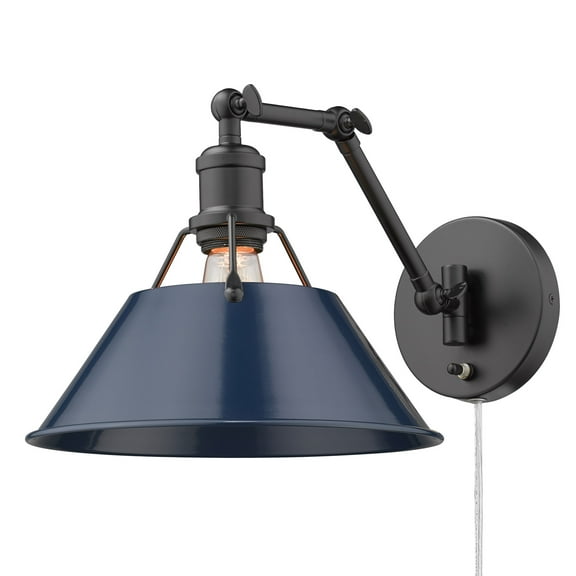 Yep by Golden Lighting Orwell 1-light Swing Arm Wall Lamp in Matte Black and Navy Blue shade