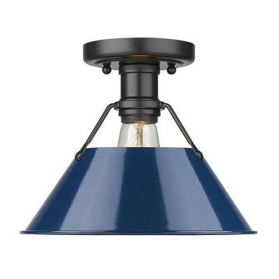 Yep by Golden Lighting Orwell 1-light Flush Mount in Matte Black and Navy Blue shade