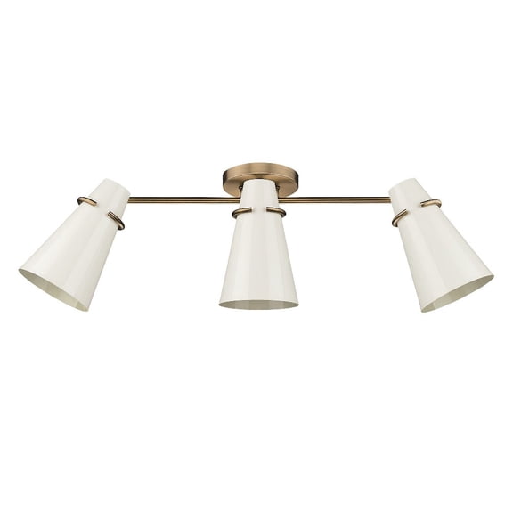 Golden Lighting Reeva 3-light Semi-Flush Mount in Modern Brass and Glossy Ecru shade