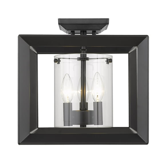 Golden Lighting Smyth 3-light 12"H Semi-Flush Mount in Matte Black and Clear Glass