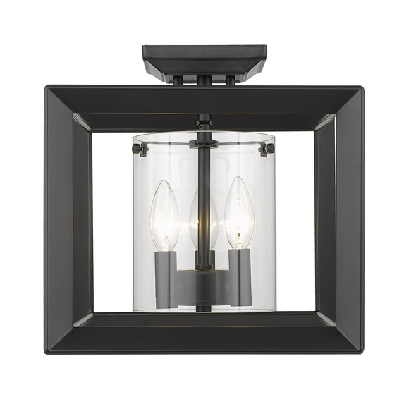 Golden Lighting Smyth 3-light 12"H Semi-Flush Mount in Matte Black and Clear Glass
