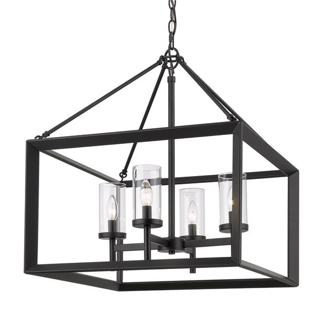 Elegant Beveled Cage Matte Black Chandelier with Clear Glass