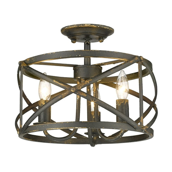 Golden Lighting Alcott 3-light Semi-Flush Mount in Antique Black Iron