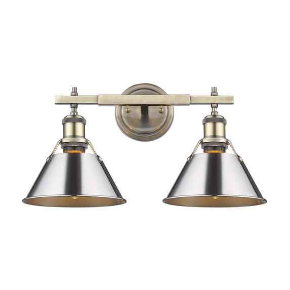 Yep by Golden Lighting Orwell 2-light Vanity in Aged Brass and Chrome shade