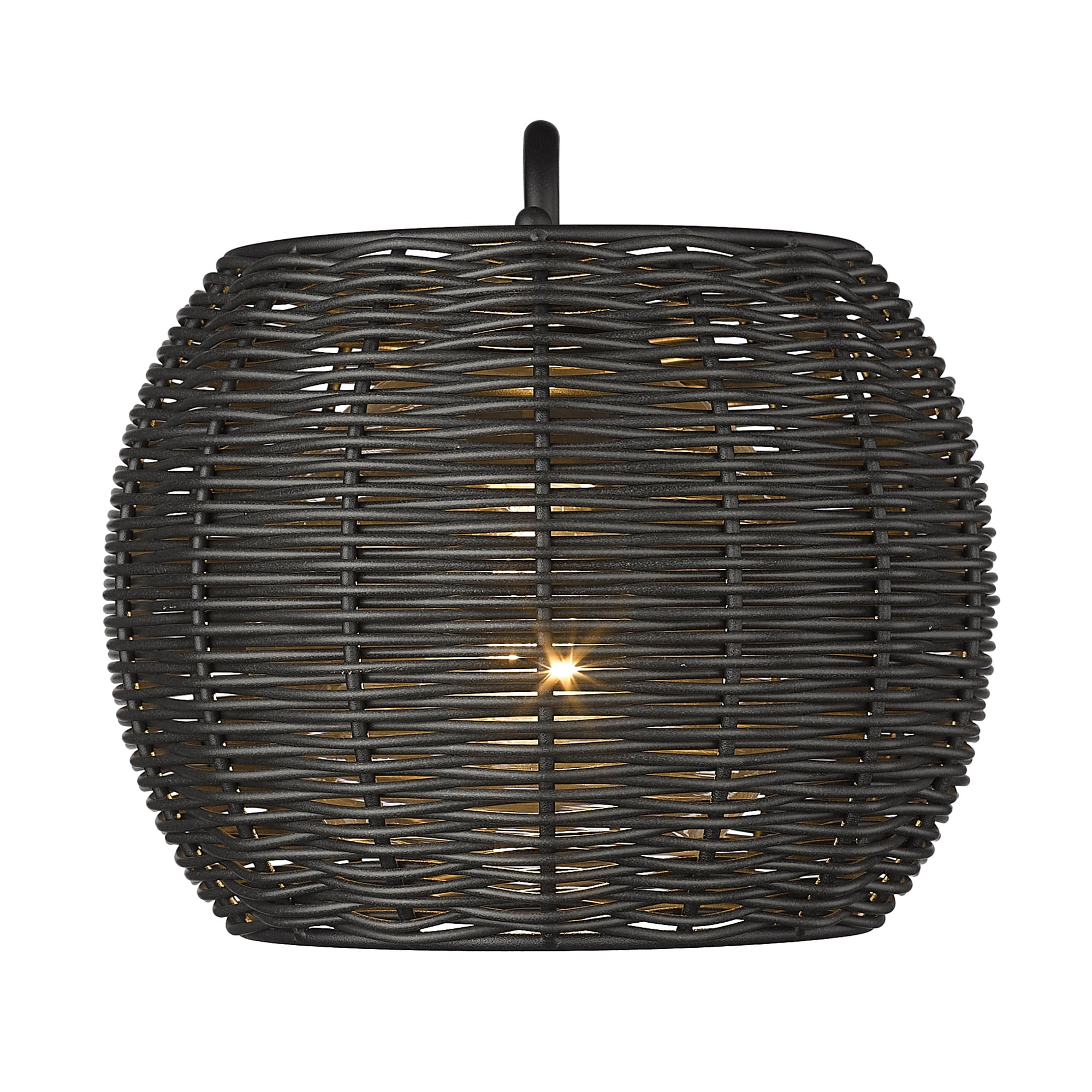 Natural Black Steel Outdoor Wall Sconce with Rattan Wicker Shade