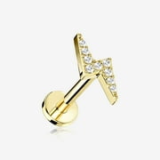 Golden Lightning Bolt Sparkle Top Internally Threaded Steel Flat Back Stud Labret