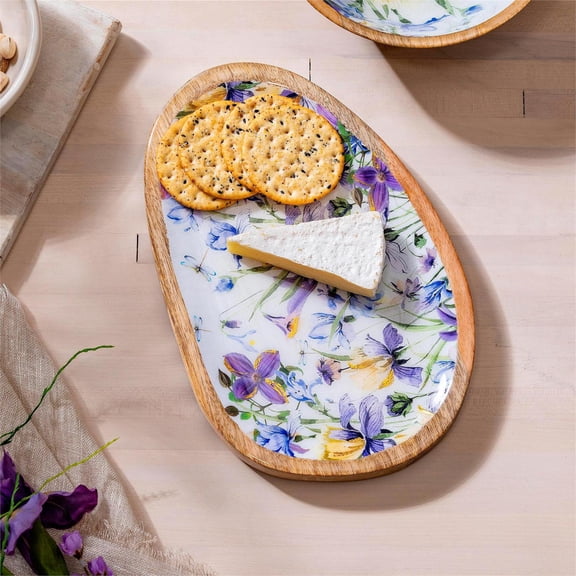 Golden Lilac Irregular Shaped Wood Serving Tray, 12"L