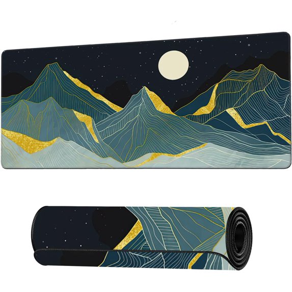 Golden Line Art Mountain at Night Large Mouse Pad Extended Gaming Mouse Pad Waterproof Desk Mat with Stitched Edge,Non Slip Base Keyboard Mouse pad for Home Office 35.4" X 15.7"