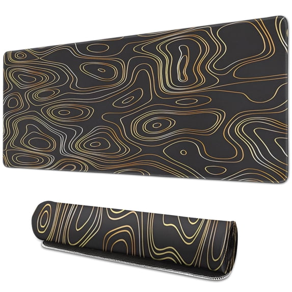 Golden Line Circle Line Theme desk Mouse Padwaterproofno Slip for Office Home Work Gaminggaming Mouse PadRubber Base Mousepad with Stitched Edges 31.5x11.8inches