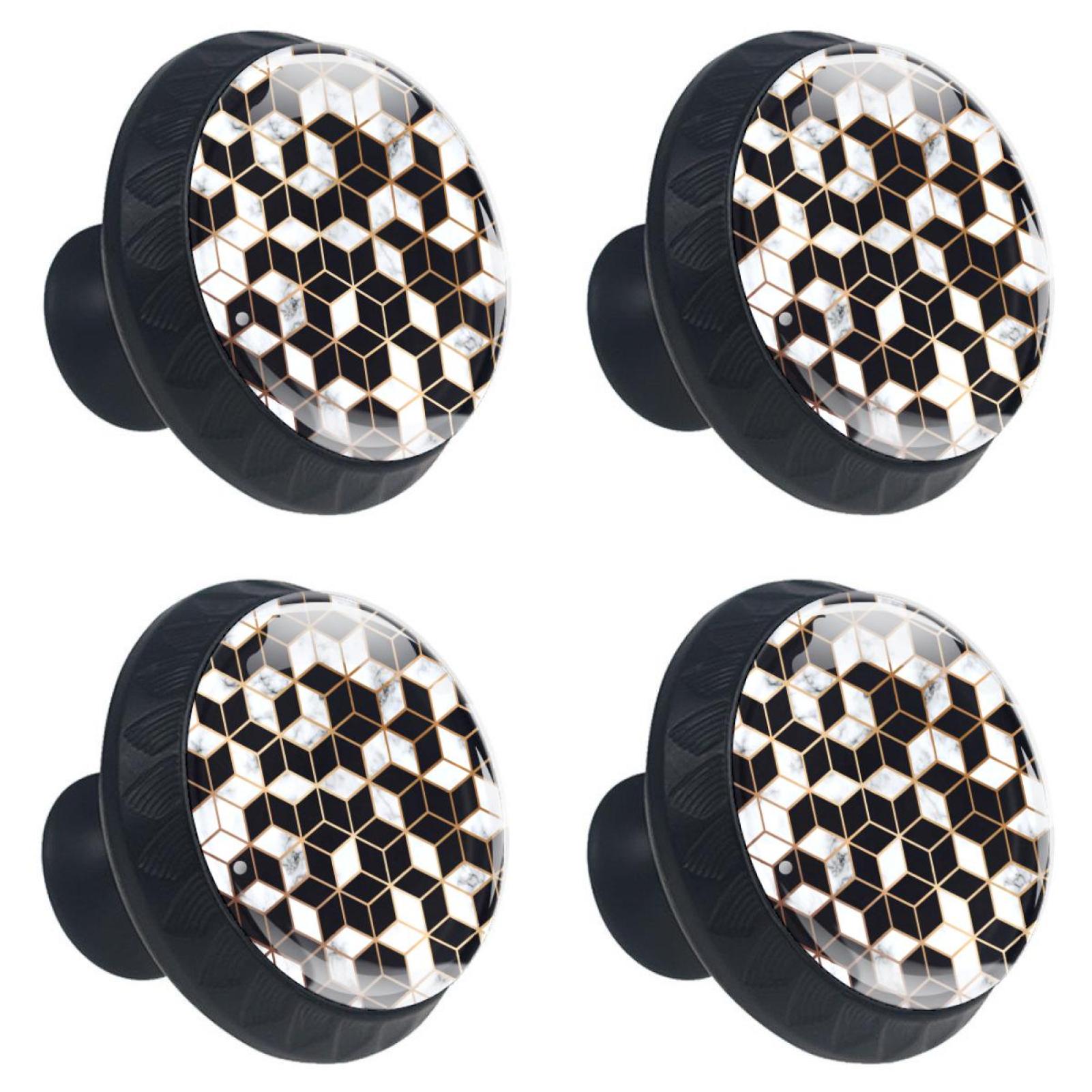 Golden Line Geometric Pattern Black White Set of 4 DIY Handle Wardrobe