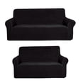 thumbnail image 1 of Golden Linens 2 pcs SlipCover Set for Sofa & Loveseat Stretch ((4 Way)) to Fit /Slipcovers Set, Furniture Protector Cover Set, Wrinkle Free# Yafa Black, 1 of 7