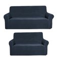 thumbnail image 1 of Golden Linens 2 pcs Slipcover Set for Sofa & Loveseat Stretch ((4 Way)) to Fit /Slipcovers Set, Furniture Protector Cover Set, Wrinkle Free# Yafa Dark Grey, 1 of 8