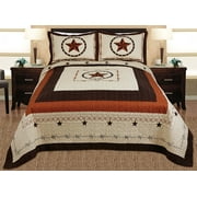 Golden Linens 3-piece Western Lone Star Barb Wire Cabin / Lodge Quilt Bedspread Coverlet Set Full / Queen Size Beige, Brown