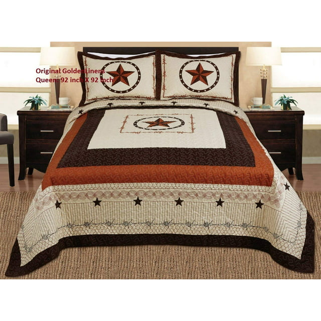 Golden Linens 3-piece Western Lone Star Barb Wire Cabin / Lodge Quilt ...
