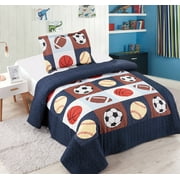 Golden Linens Twin Size 2 Pcs Quilt Bedspread Set Kids Sports Basketball Football Baseball Boys Girls