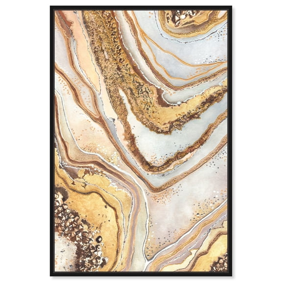 Golden Lines Mineral, Agate & Geode Wall Art Canvas Wall Art by Art Remedy, Black Floater Frame, 25" x 37"