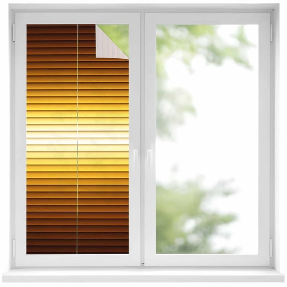 Golden Lines Window Privacy Film 17.7x39.3in Modern Abstract Minimalist Gradient Gold Stripes Decorative Window Film with Static Cling, UV Filtering Window Cling Privacy Film for Glass Doors