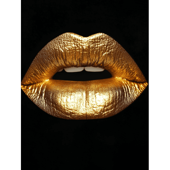 Golden Lips Decorative Painting/Canvas Art Suitable for Decorating Living Room Bedroom rt Gallery Spa Lounge Salon Makeup Room and Waiting Area.