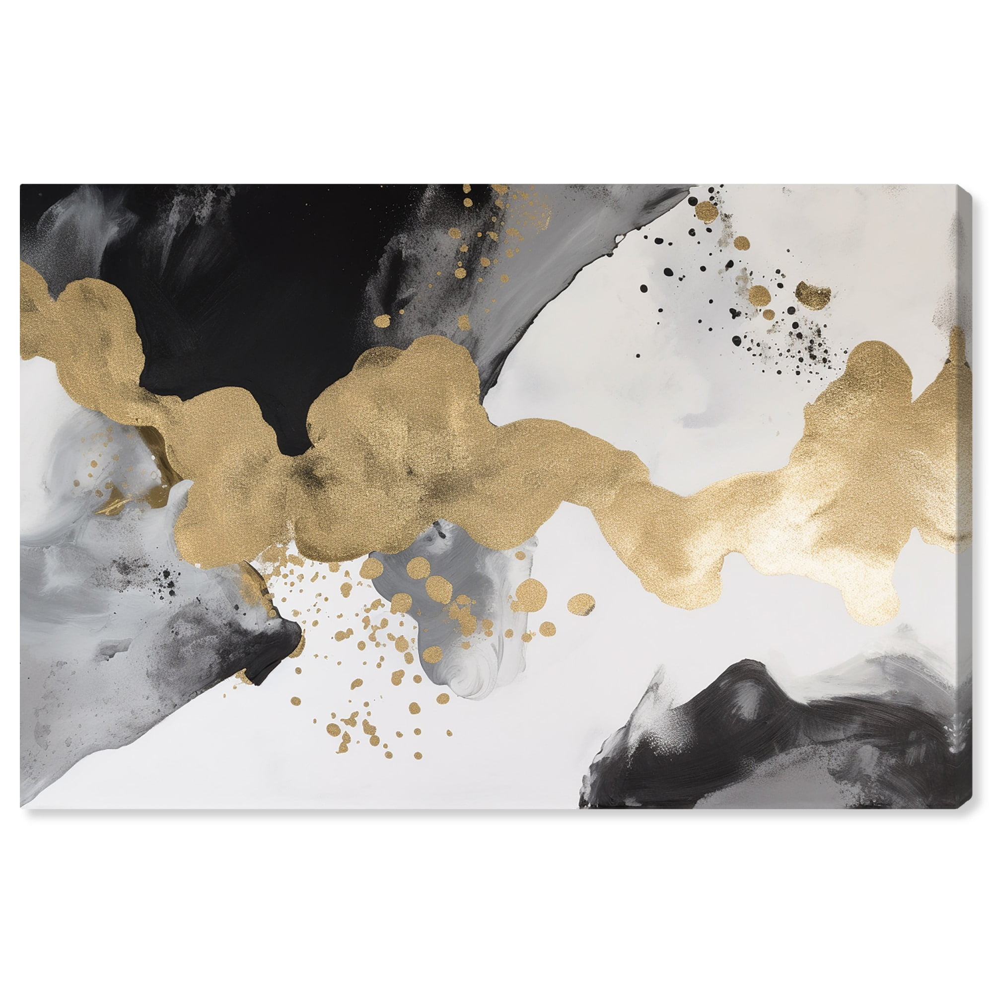 Golden Liquid Black and White Abstract Canvas Art, 15" x 10"