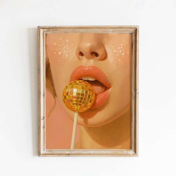 Golden Lollipop Art Poster – Glam Disco Pop Wall Decor, Unframed Canvas Size 12x18