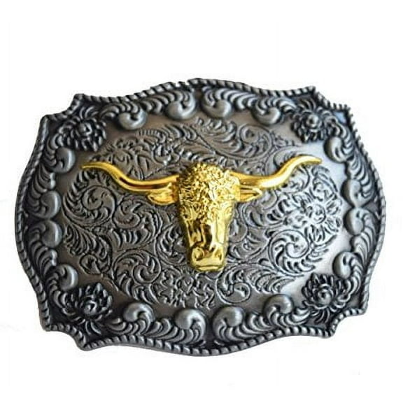 Golden Long Bull Horn Belt Buckle Western Bull Head