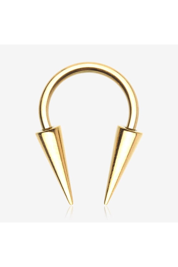 Golden Long Spikes Steel Horseshoe Circular Barbell
