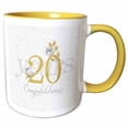 thumbnail image 1 of 3drose, Golden Look Text on Silvery Hues with Roses for 20 Year Anniversary, 15oz Two-tone Yellow Mug, 1 of 6