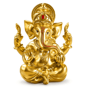 Golden Lord Ganesha Statue, Resin Ganpati Idol, 7.6 x 6.1 in, Home Temple Decor