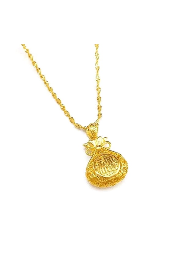 Golden Lucky Bag Good Luck Amulet Pendant Necklace for Men and Women Perfect for Good Fortune