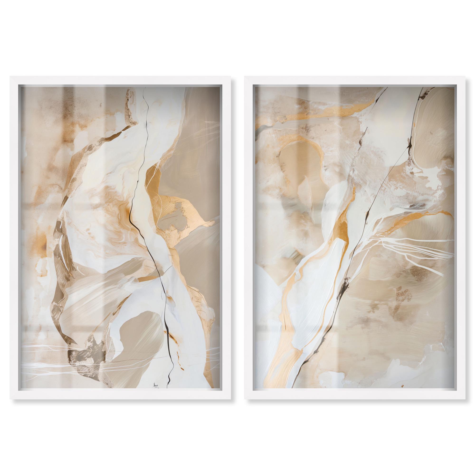 Golden Luxe Abstract Duo 2 Panel Set Shadowbox Print Gold Wall Art by ...
