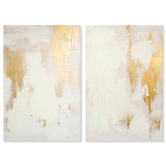 Golden Luxe Abstract Duo Set Canvas Neutral Abstract Art by Art Remedy, Gallery Wrapped, 16 x 24