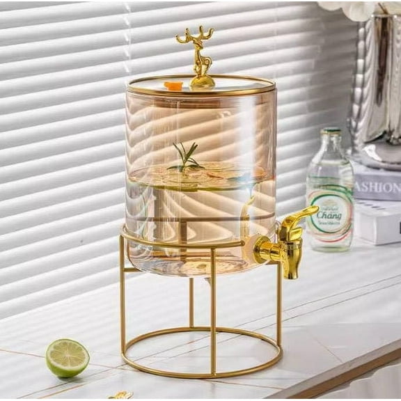 Golden Luxe Beverage Dispenser with Stand Glass Drink Dispenser for Parties and Events