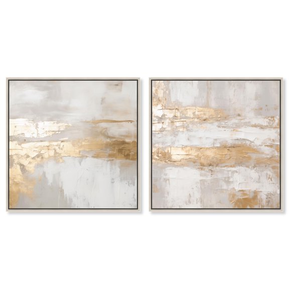 Golden Luxe Glam Set 2 Panel Set Canvas Print Abstract Wall Art by Art Remedy, Silver Frame, 30 x 30