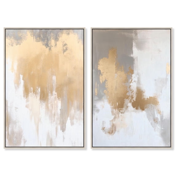 Golden Luxe Glam 2 Panel Set Canvas Print Minimalist Wall Decor by Art Remedy, Silver Frame, 24 x 36